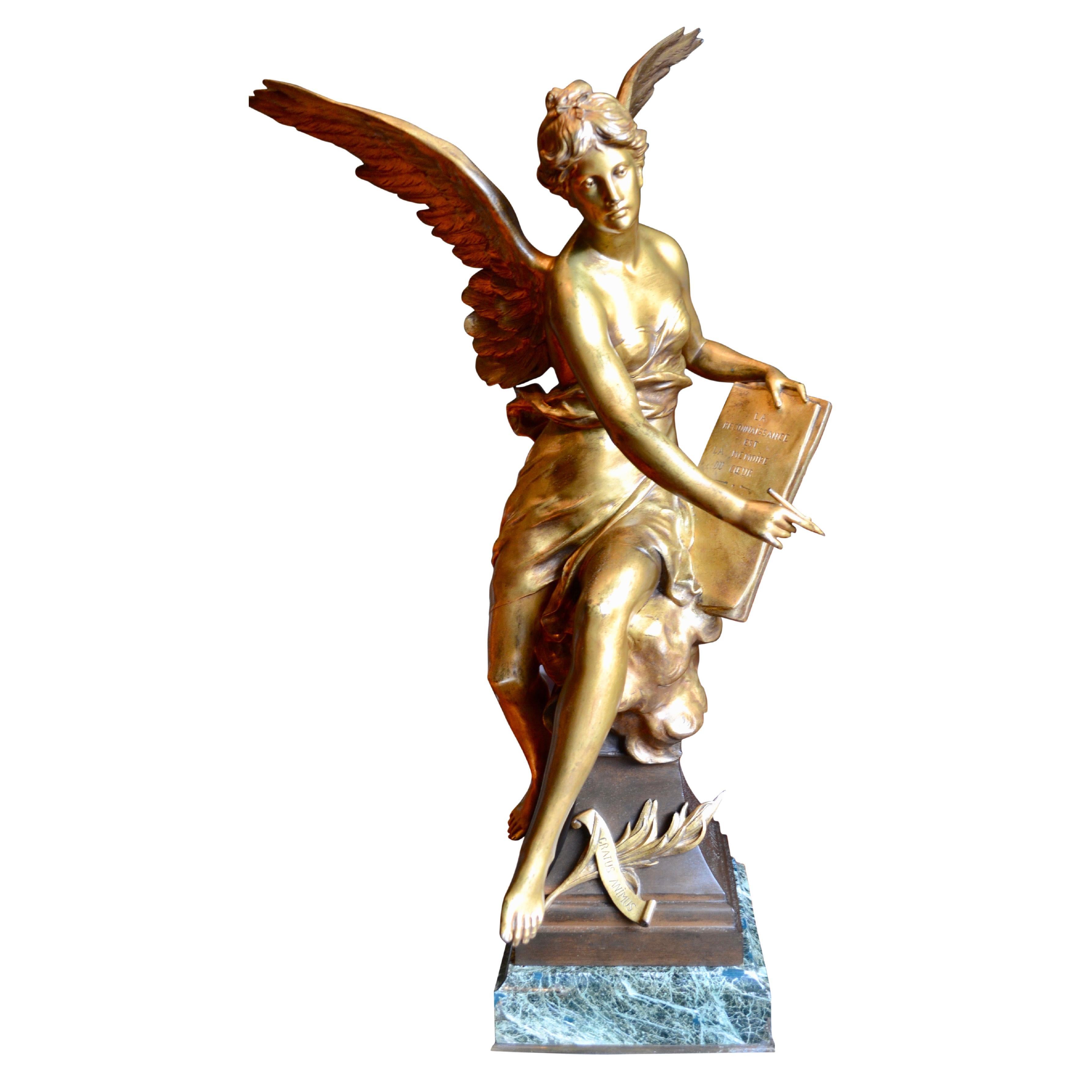 E Picault Gilt Bronze Statue Titled "Gratus Animus " or "Gratitiude"  For Sale