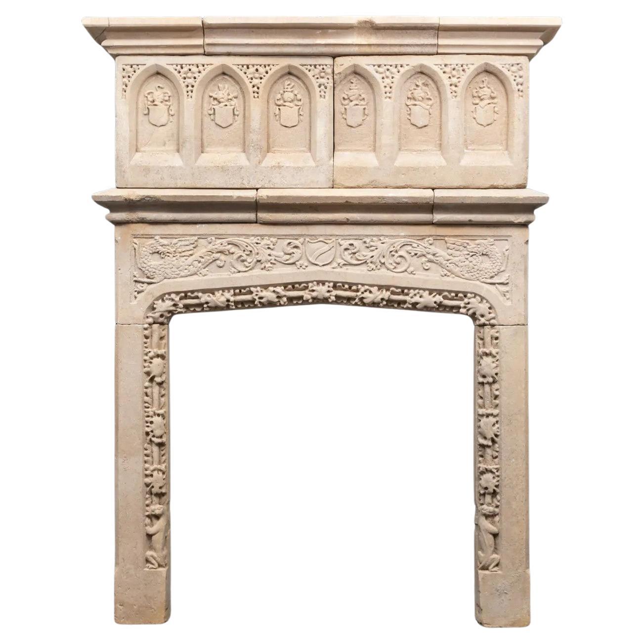 An early 17th century English Jacobean period Bath-stone mantel For Sale