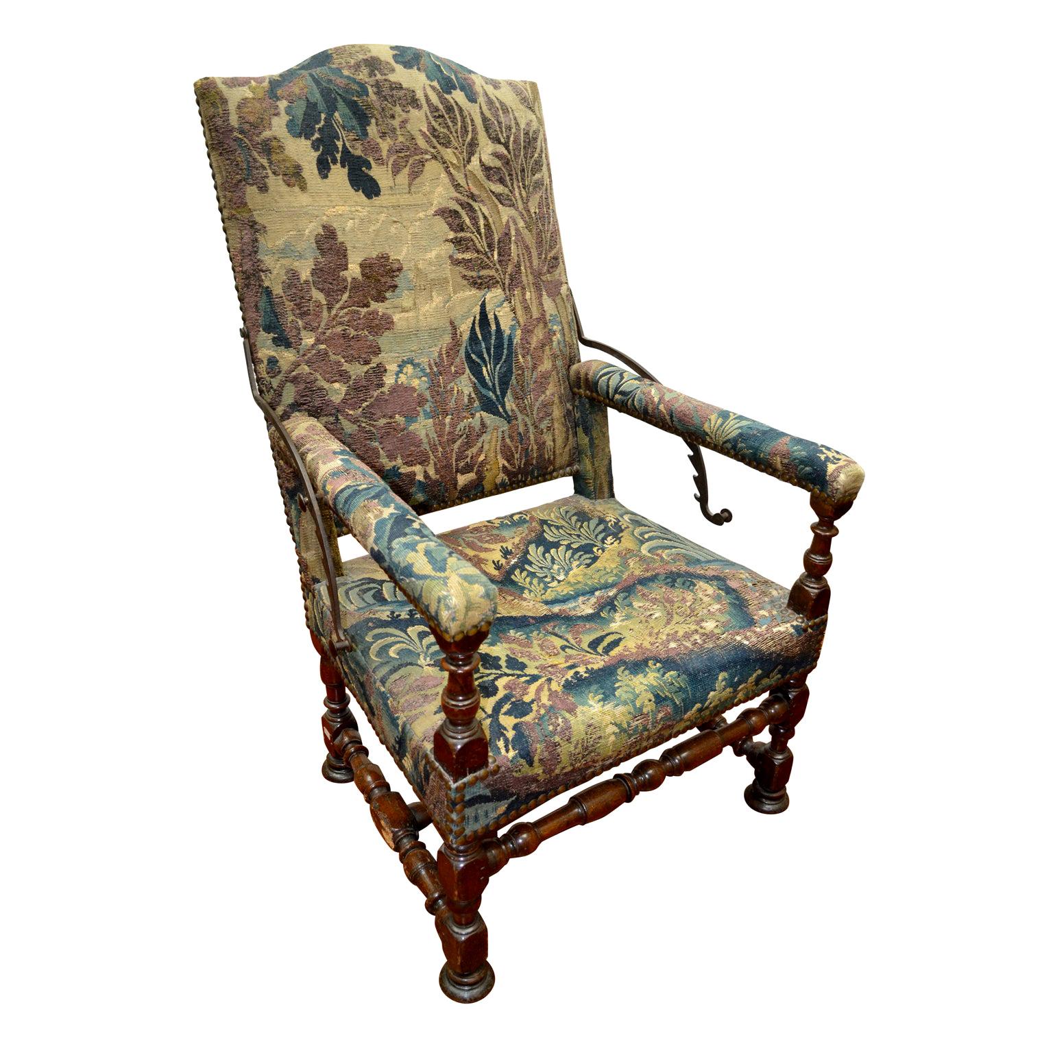 French Tapestry Reclining Armchair, a Veritable Medieval La-Z-boy For Sale