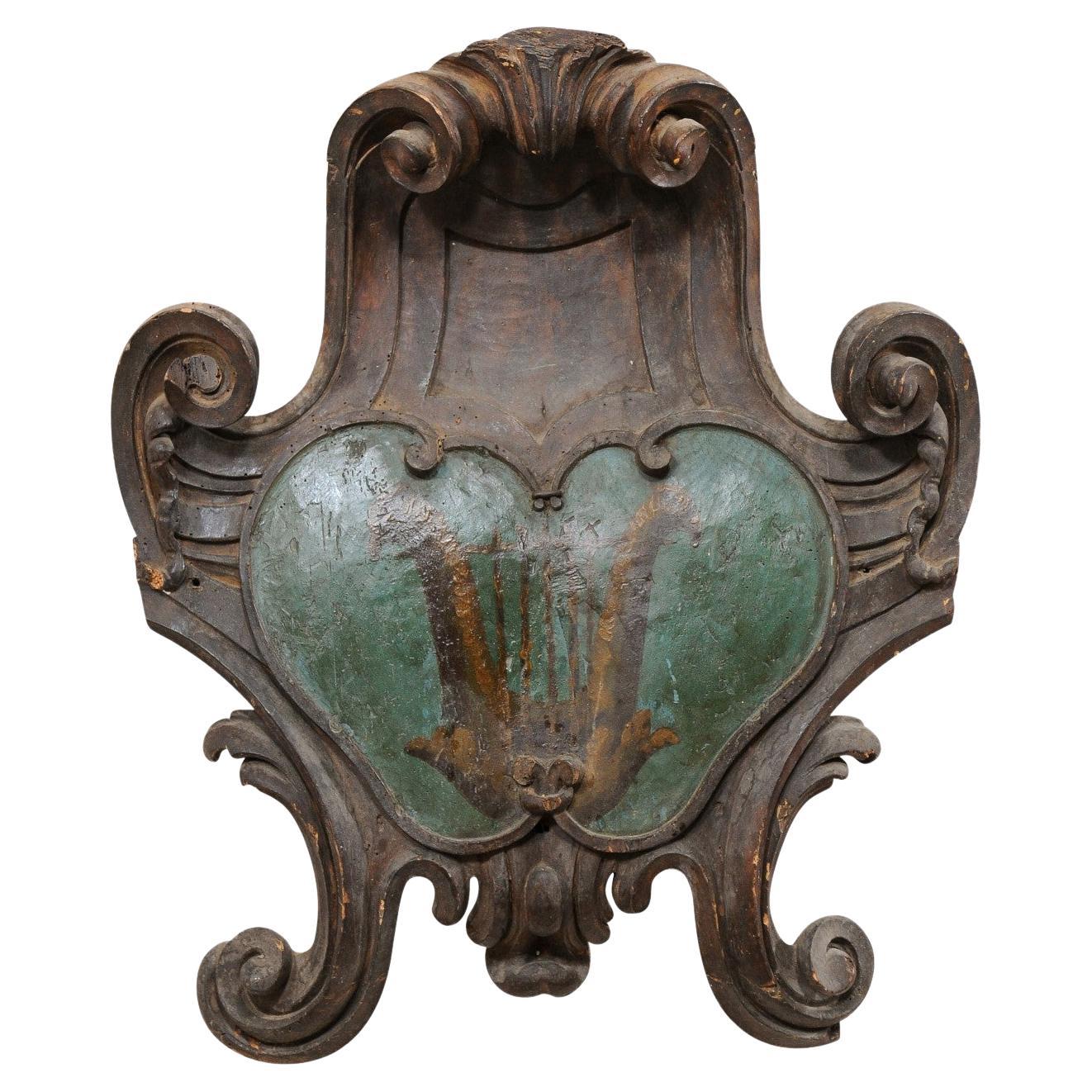 Early 18th C. Family Crest, Handsomely-Carved Wall Plaque from Italy For Sale
