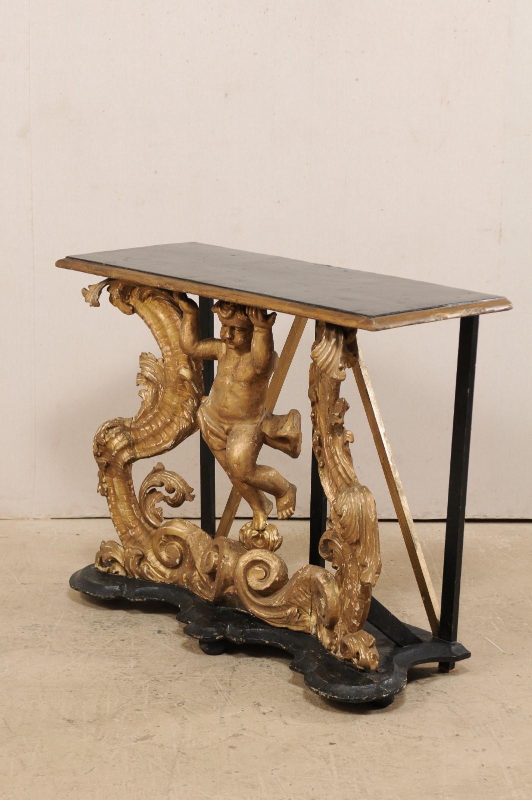 Early 18th Century Italian Rococo Console Table with Beautifully Carved Putto For Sale 6