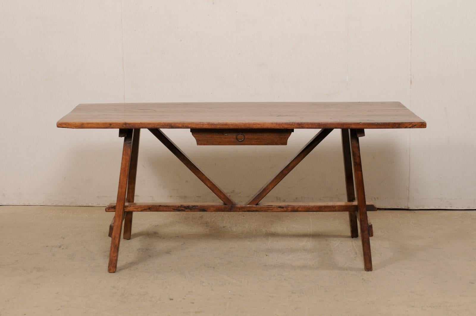 Early 18th C. Italian Walnut Table with V-Stretcher, a Great Desk Option 5