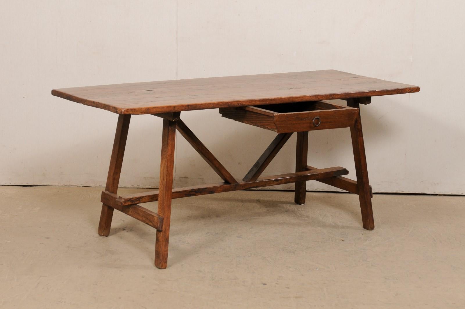 Early 18th C. Italian Walnut Table with V-Stretcher, a Great Desk Option In Good Condition In Atlanta, GA