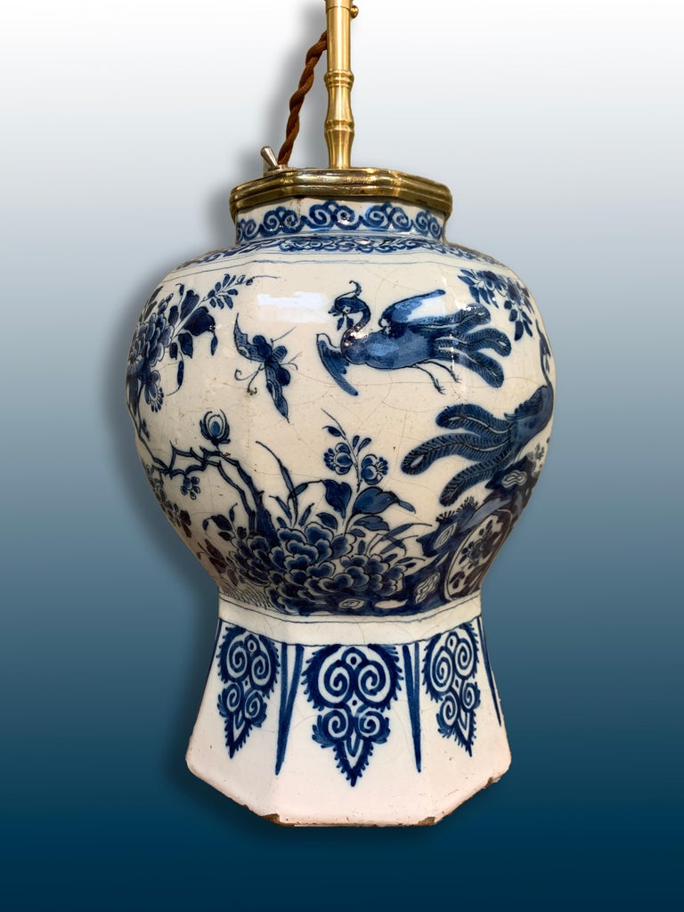 Glazed Early 18th Century Dutch Delft Vase Converted into a Lamp For Sale