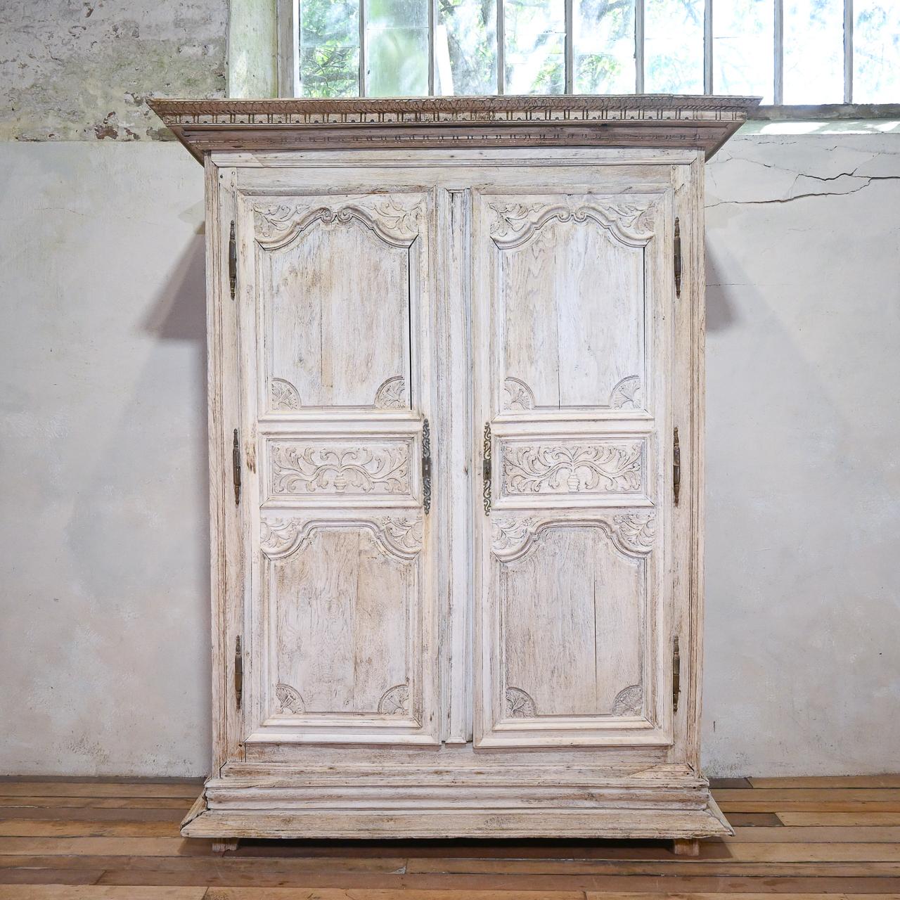 French Provincial Early 18th Century French Louis XIV Bleached Oak Armoire, Wardrobe 