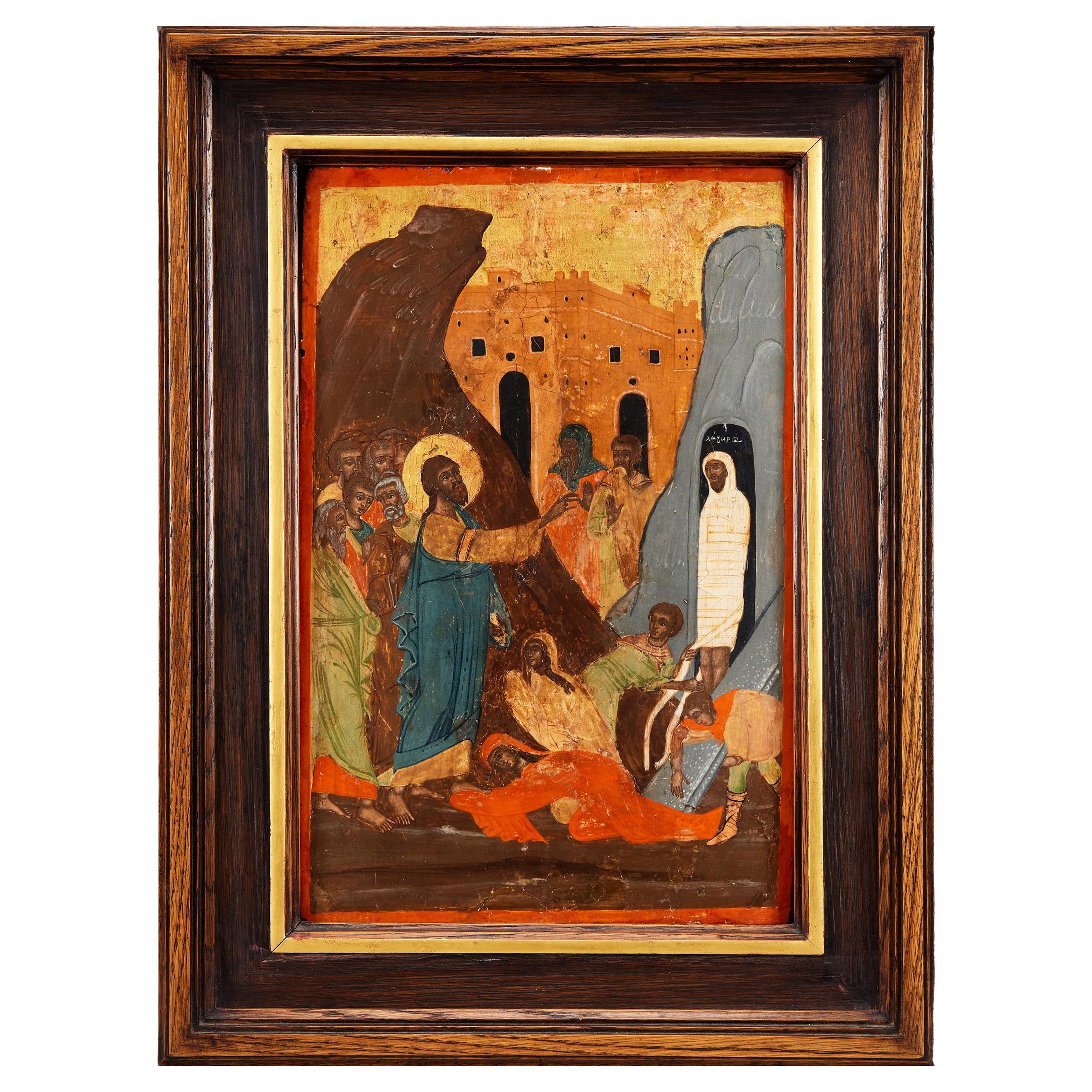 Early 18th Century Greek Provincial Icon of the Raising of Lazarus