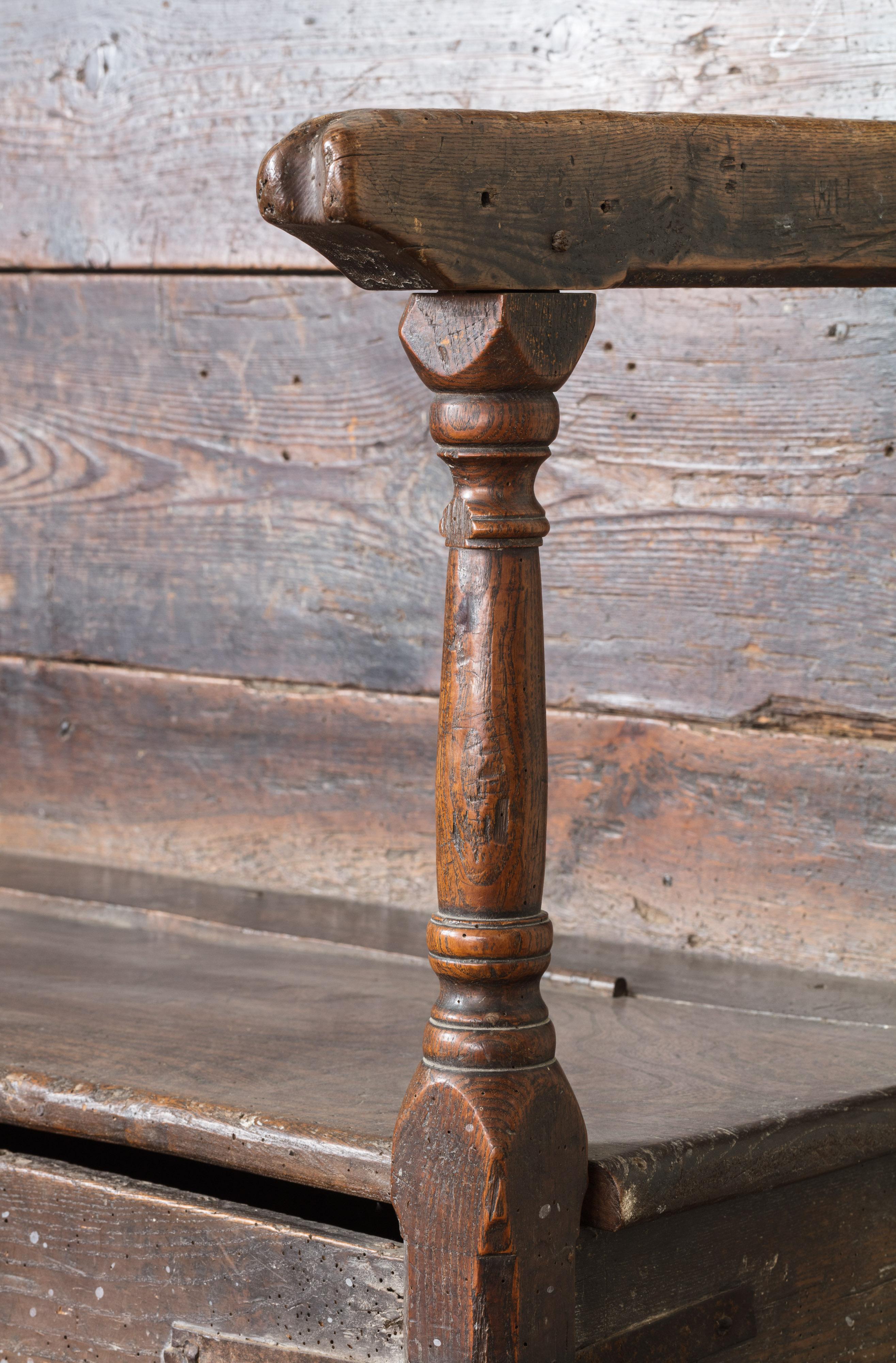 Hand-Carved Early 18th Century Oak and Elm ‘Metamorphic’ Monk’s Bench For Sale