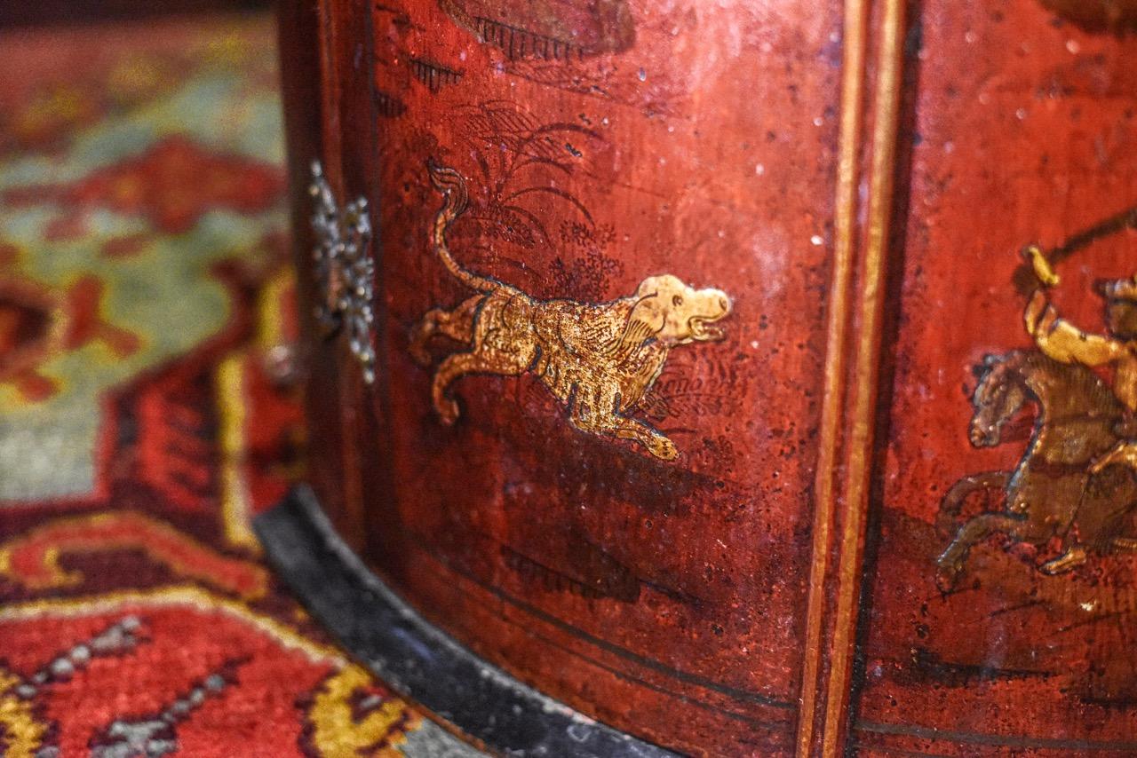 18th Century and Earlier Early-18th Century Red Japanned Corner Cabinet Cupboard For Sale