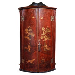 Antique Early-18th Century Red Japanned Corner Cabinet Cupboard