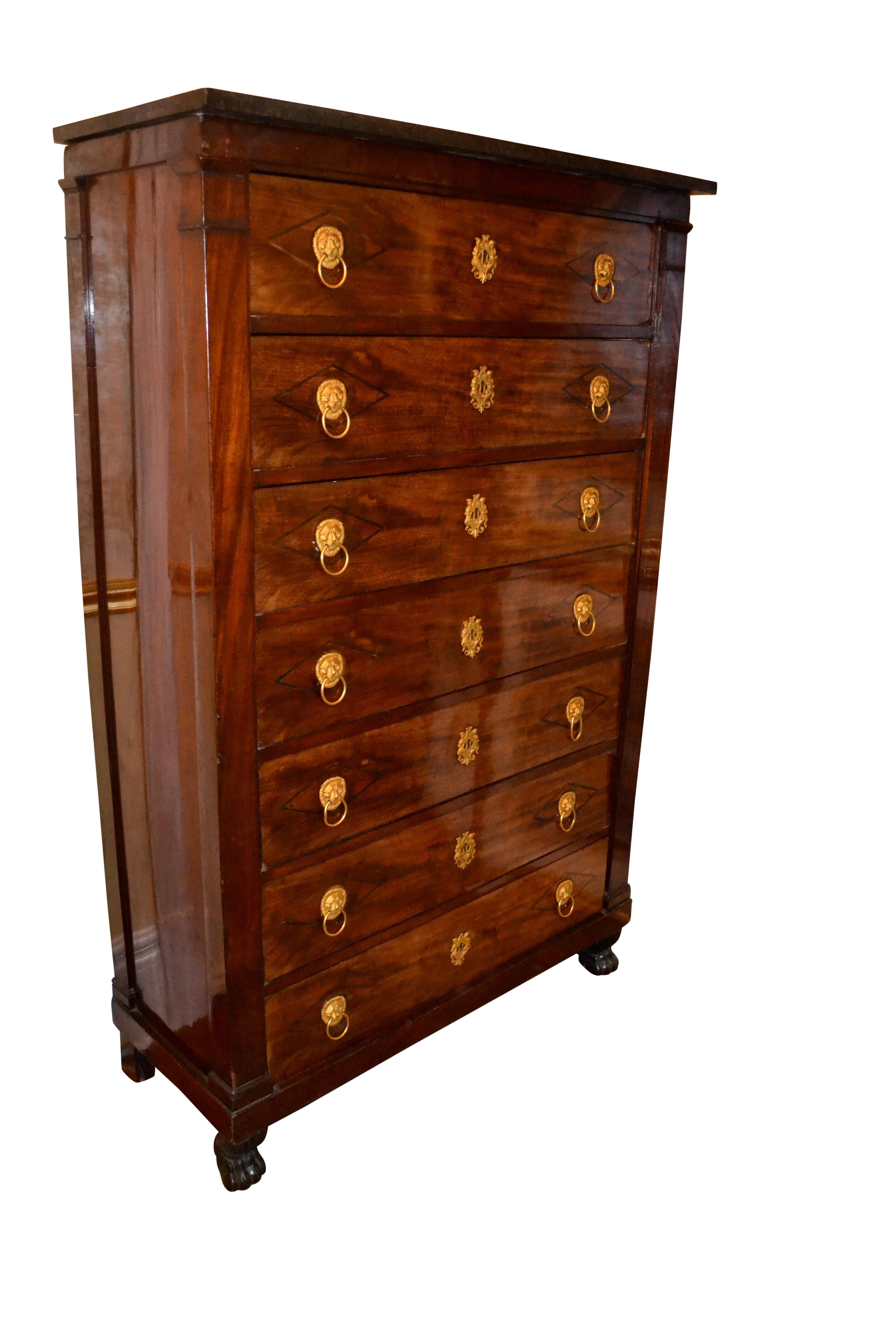 Hand-Crafted French Empire Semainier Tall Chest of Drawers  For Sale