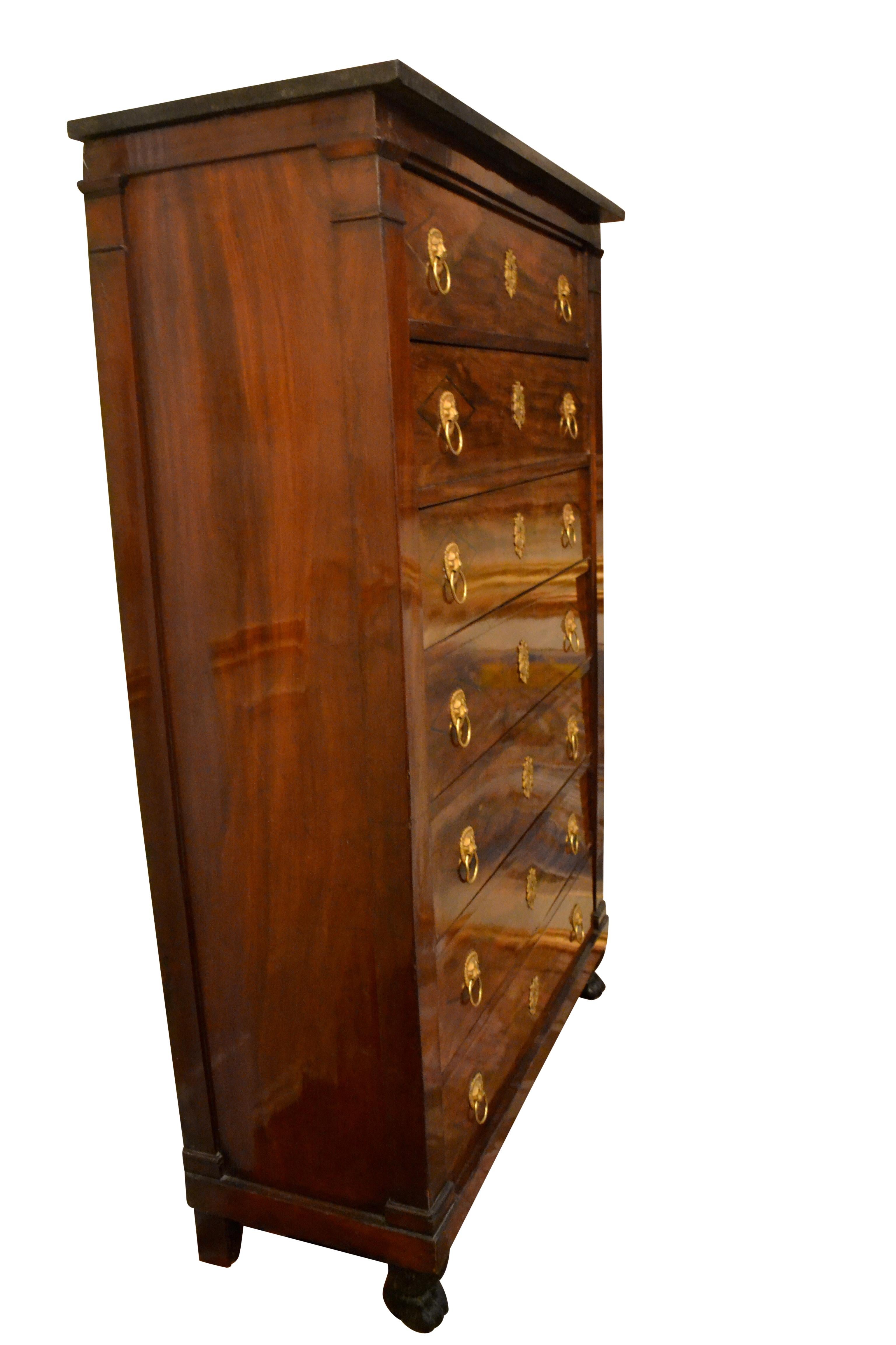 French Empire Semainier Tall Chest of Drawers  In Good Condition For Sale In Vancouver, British Columbia