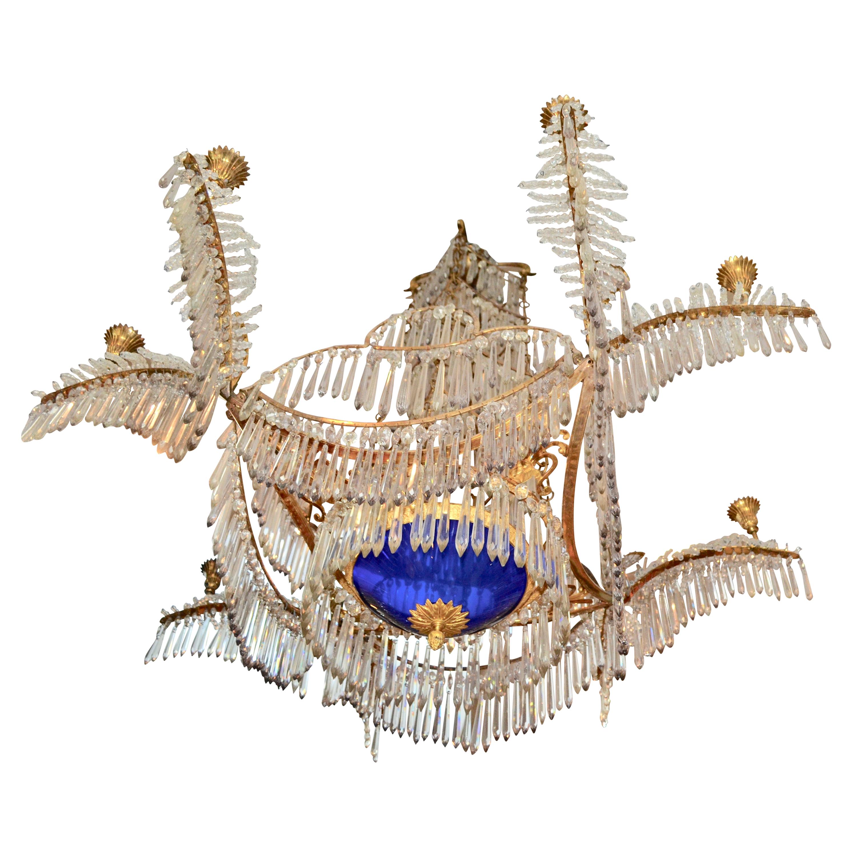 Early 19th Century Russian Crystal Gilt Bronze and Blue Glass Chandelier