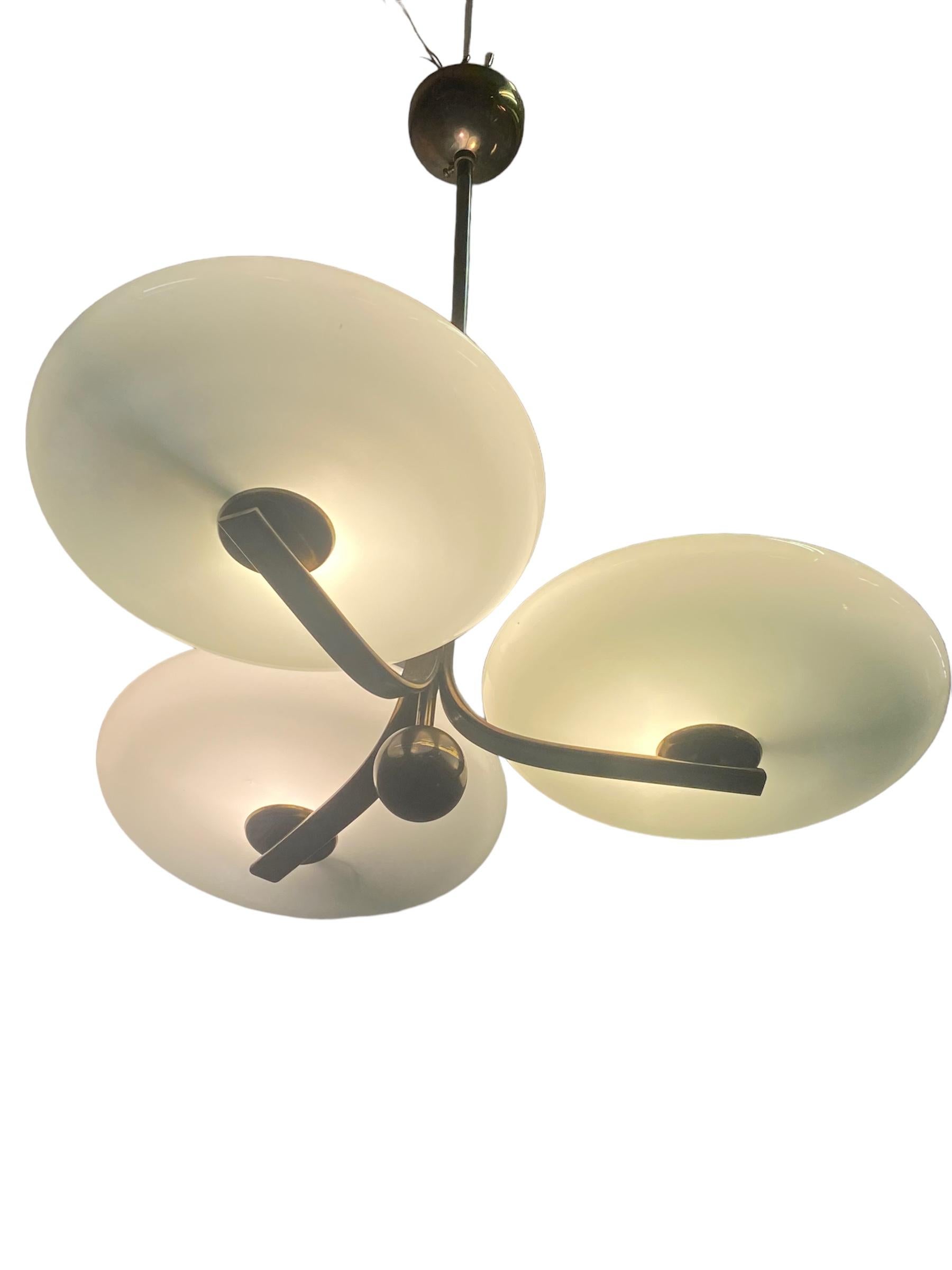 Finnish Paavo Tynell Ceiling Lamp Model 1507, Green Glass & Brass, Taito 1930s For Sale