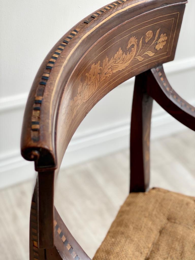 19th Century Early 19th Anglo-Dutch Mahogany and Parquetry Regency Open Armchair