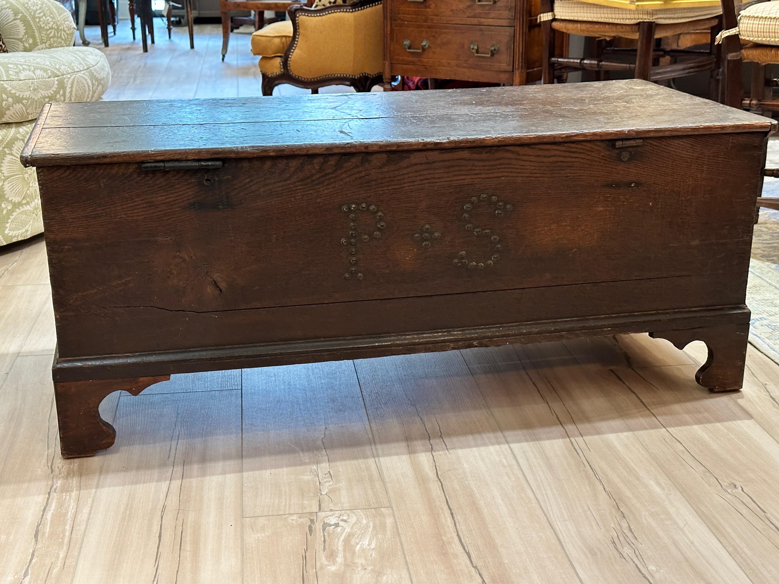 Hand-Carved Early 19th C. English Oak Traveling Trunk