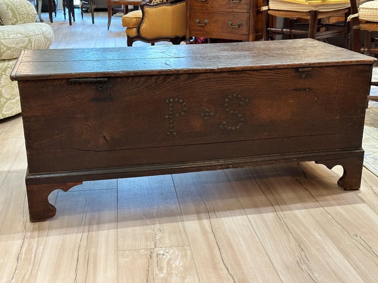 Hand-Carved Early 19th C. English Oak Traveling Trunk For Sale
