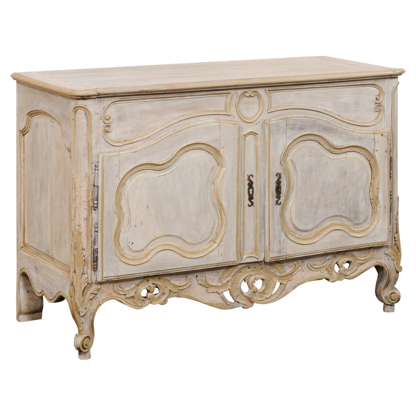 Early 19th C. French 2-Door Buffet Console with Beautiful Pierce-Carved Skirt For Sale