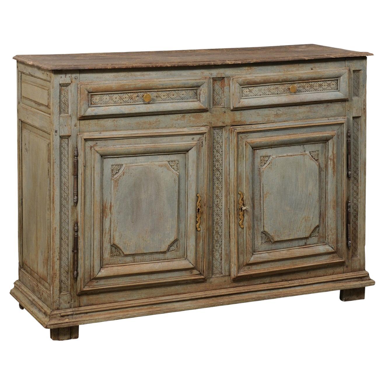 Early 19th C. French Wood Cabinet w/Nice Accents & Faux-Marble Painted Top 