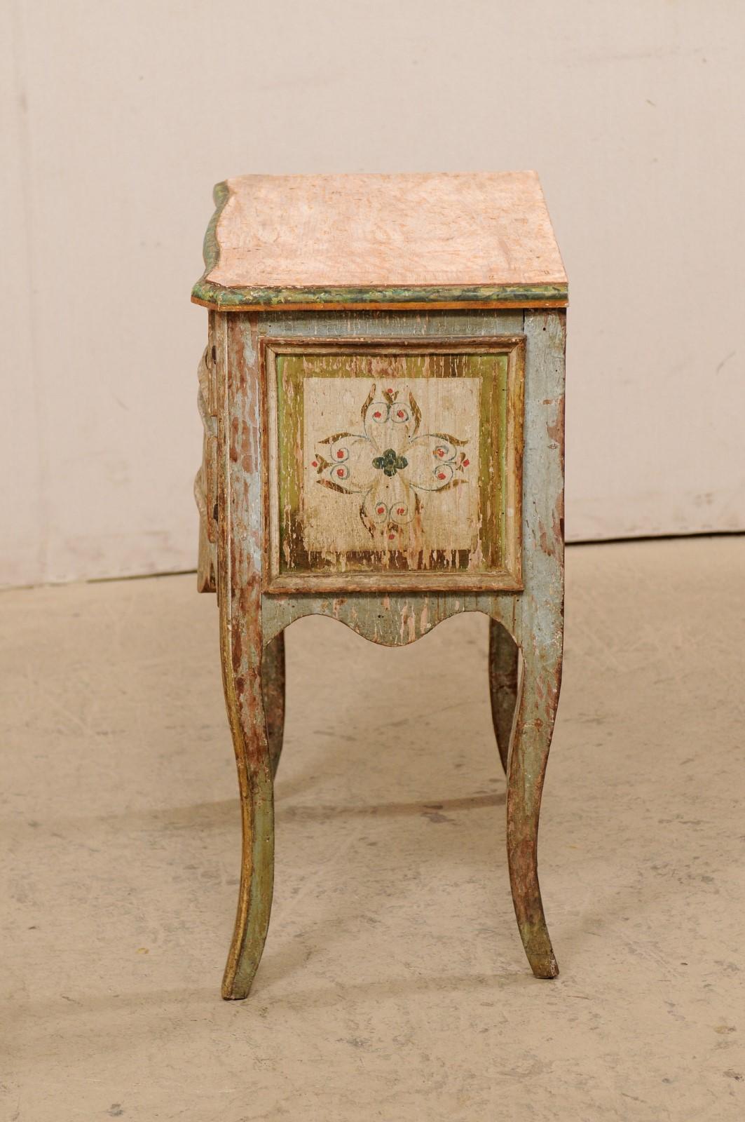 Early 19th C. Italian Raised Side Chest w/ Door & Original Decorative Paint For Sale 5