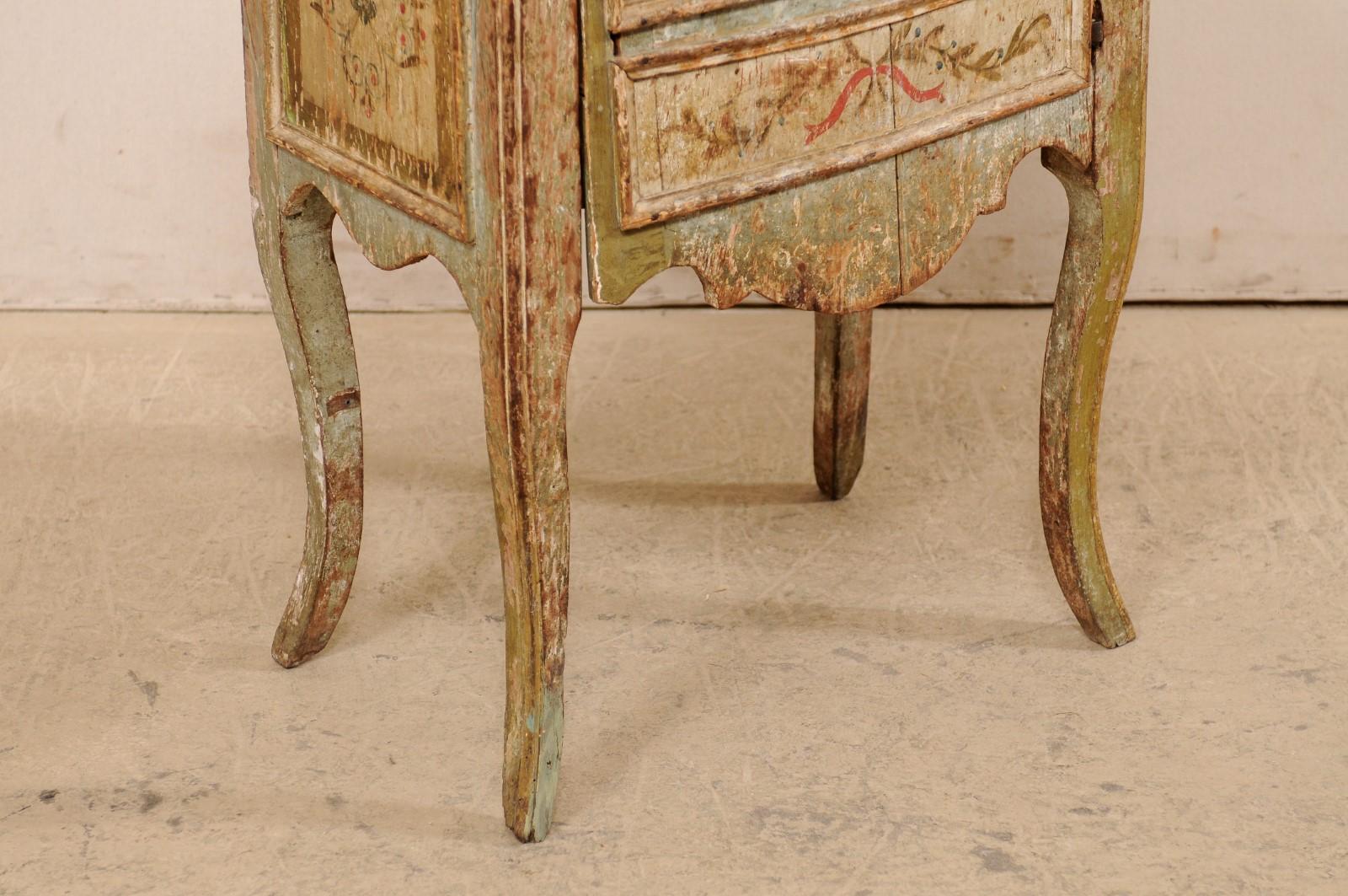 19th Century Early 19th C. Italian Raised Side Chest w/ Door & Original Decorative Paint For Sale