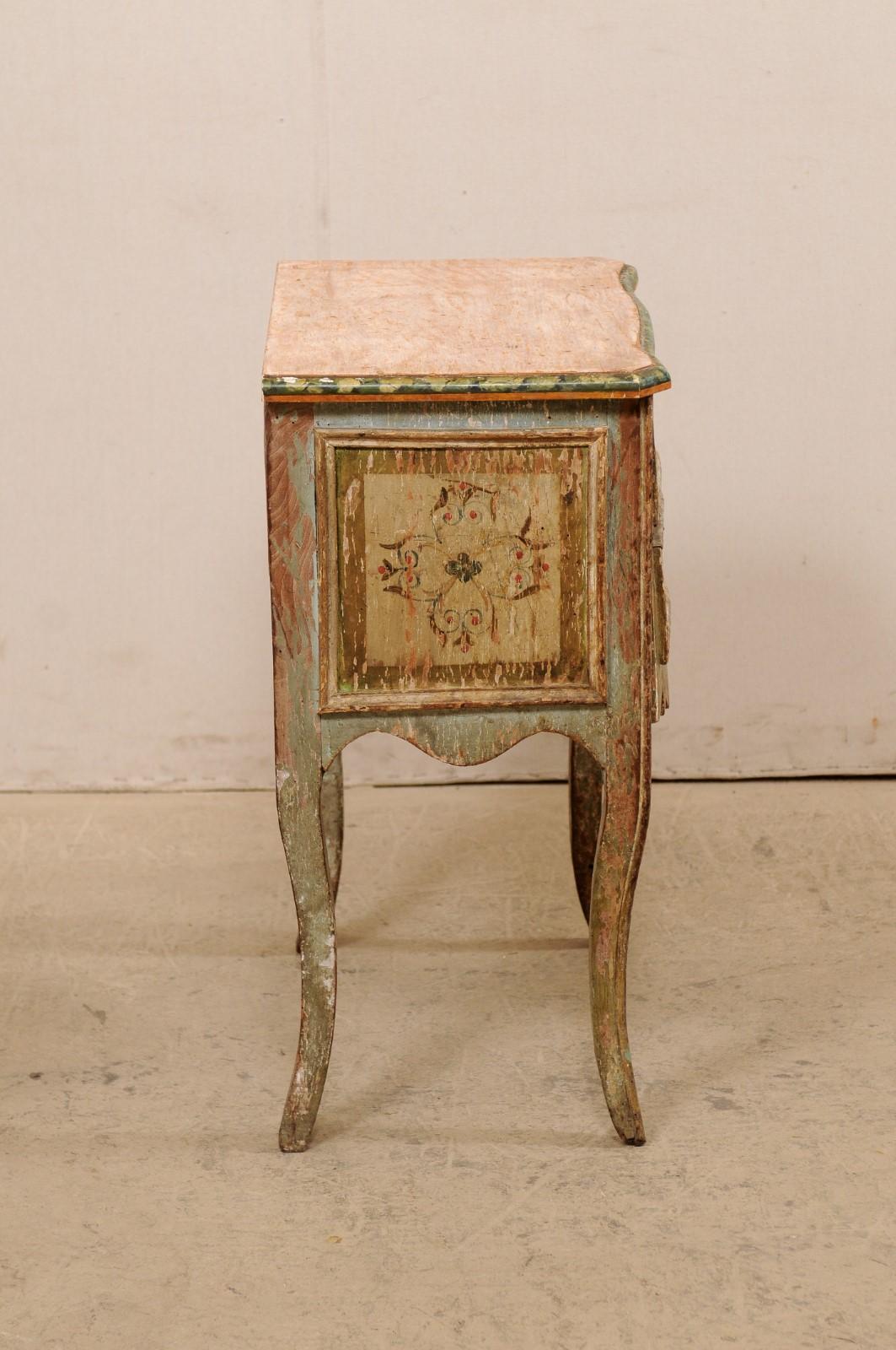 Early 19th C. Italian Raised Side Chest w/ Door & Original Decorative Paint For Sale 3