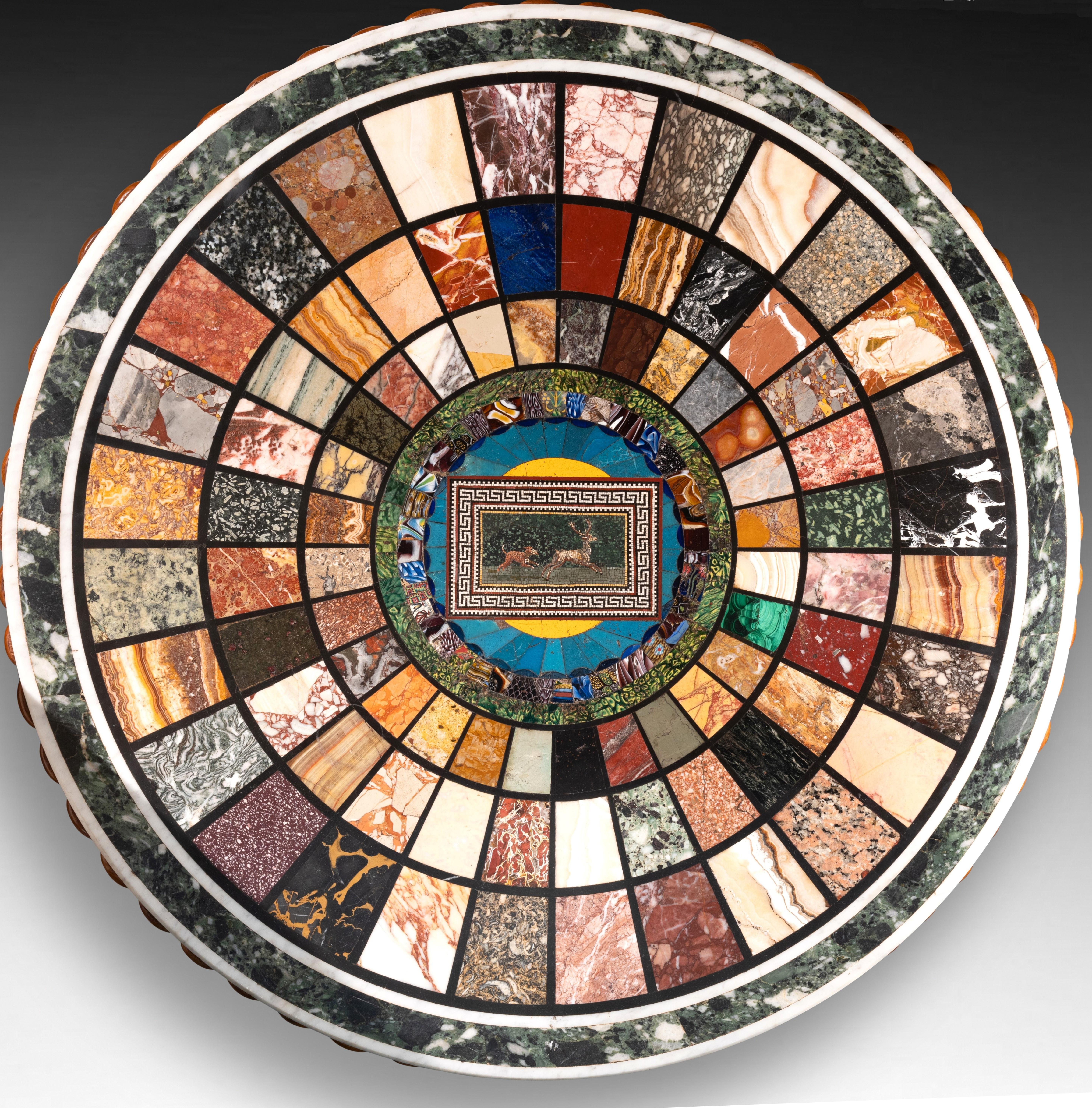 Grand Tour Early 19th C. Roman Specimen Marble, Antique Glass and Micro Mosaic Gueridon For Sale