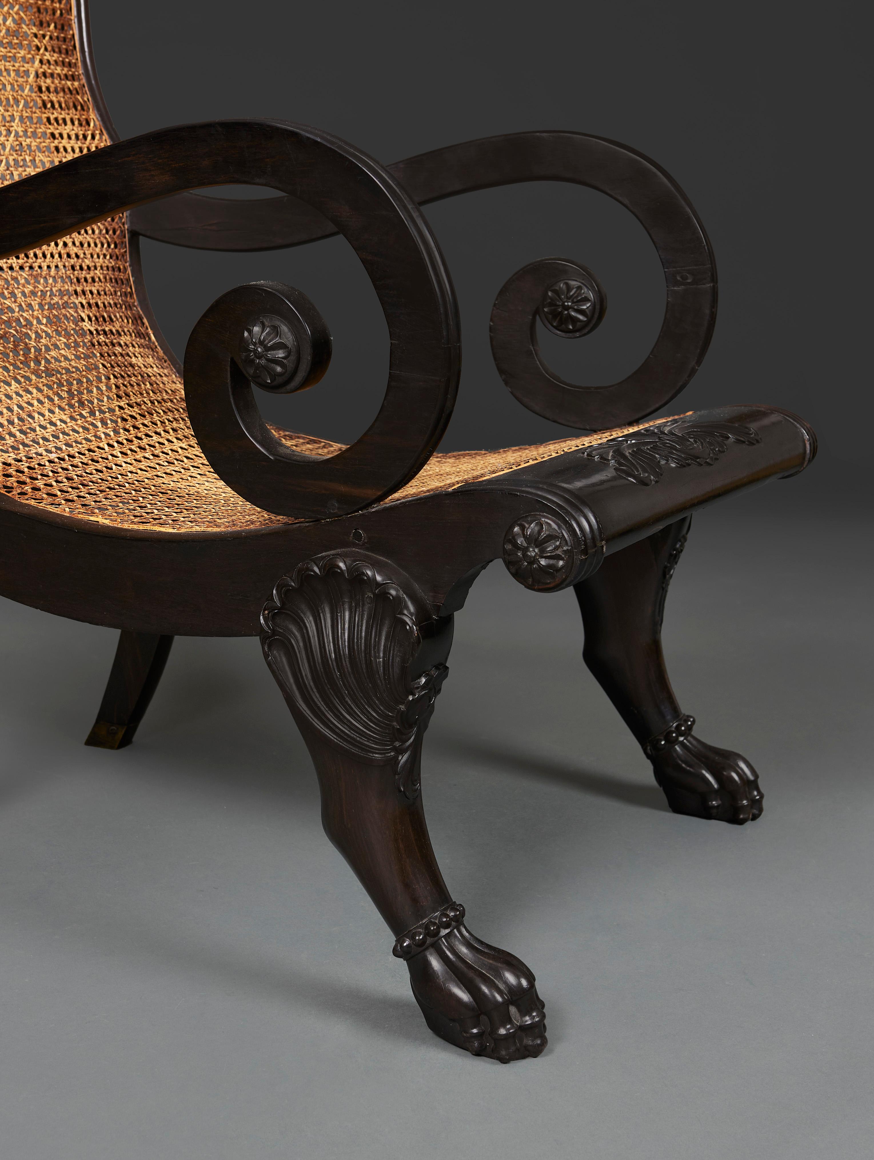 XIXe siècle Chaise de planteur anglo-cinghalaise du début du 19e siècle  en vente
