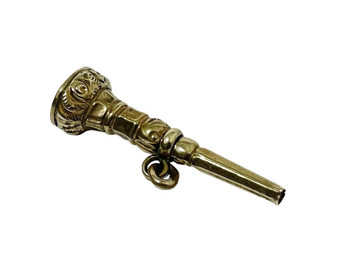 Early 19th Century Brass and Onyx Set Stone Watch Key In Good Condition For Sale In Delft, NL