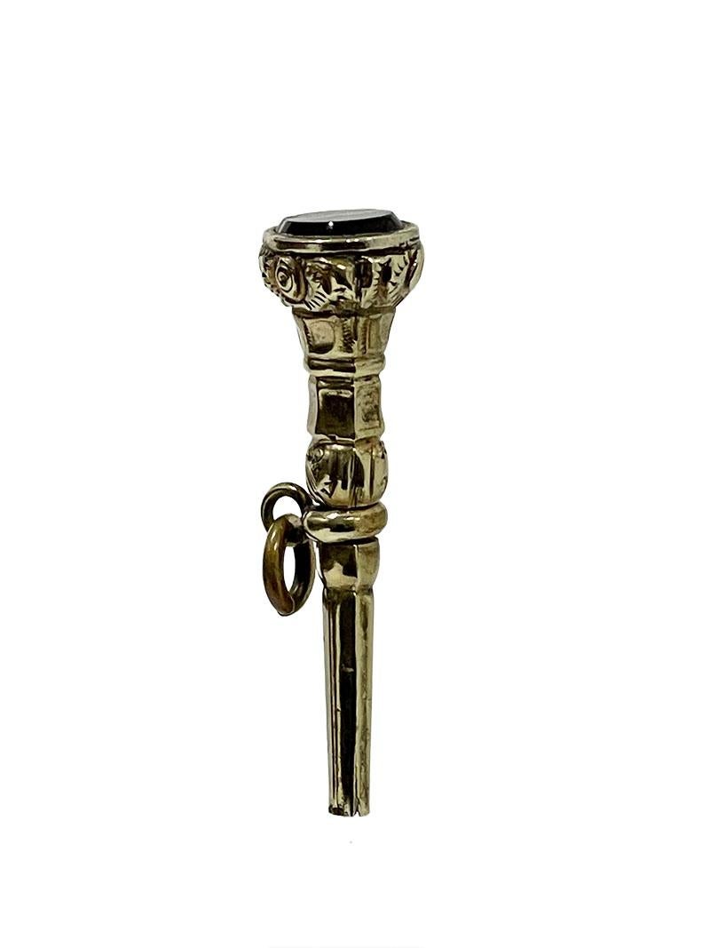 Early 19th Century Brass and Onyx Set Stone Watch Key For Sale 2
