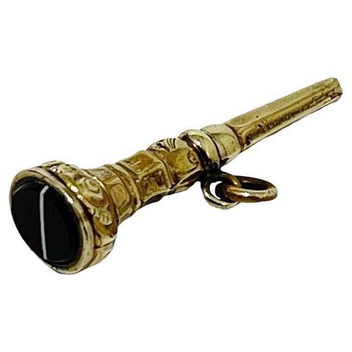 Early 19th Century Brass and Onyx Set Stone Watch Key