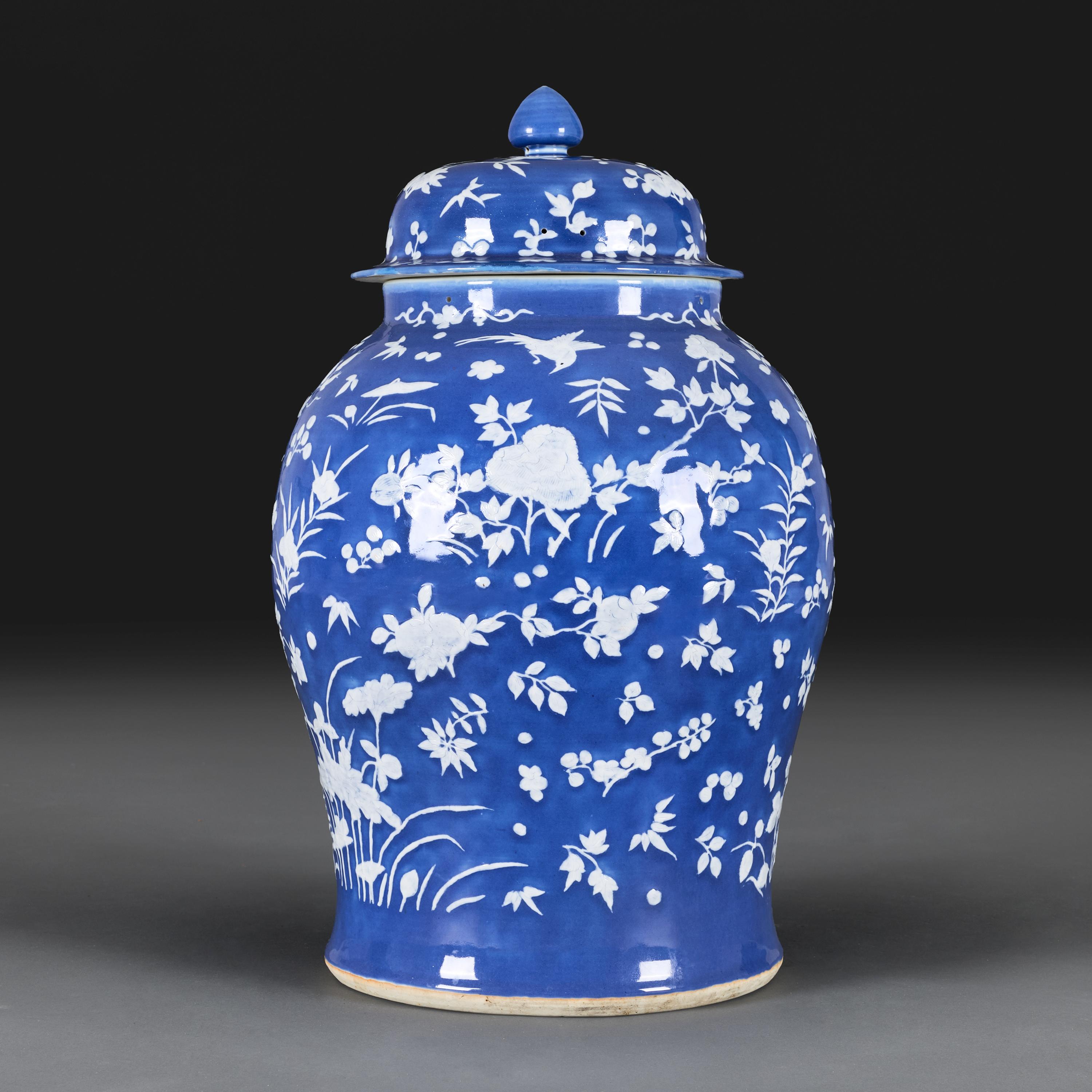 Ceramic An Early 19th Century Chinese Blue and White Canton Temple Jar For Sale