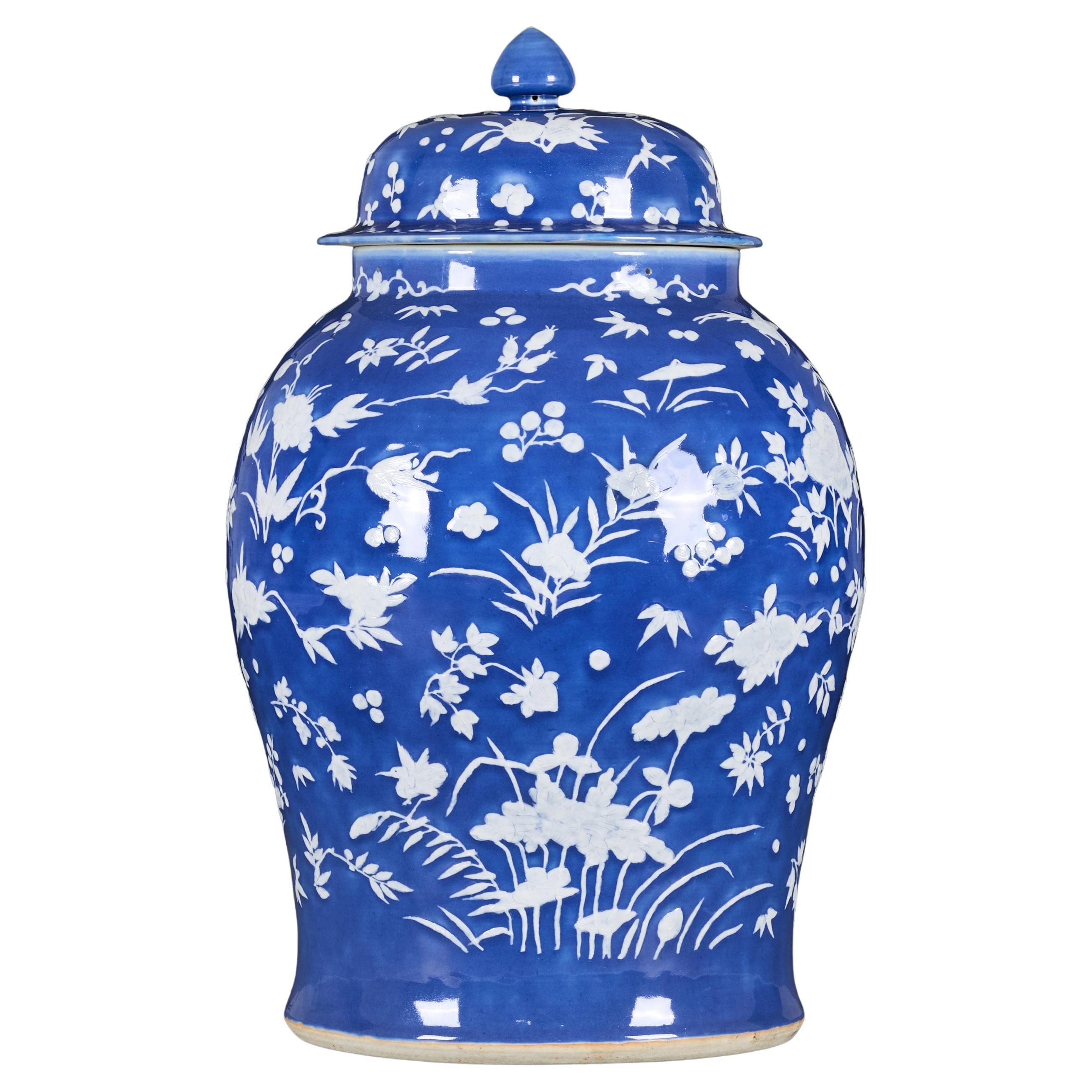 An Early 19th Century Chinese Blue and White Canton Temple Jar For Sale