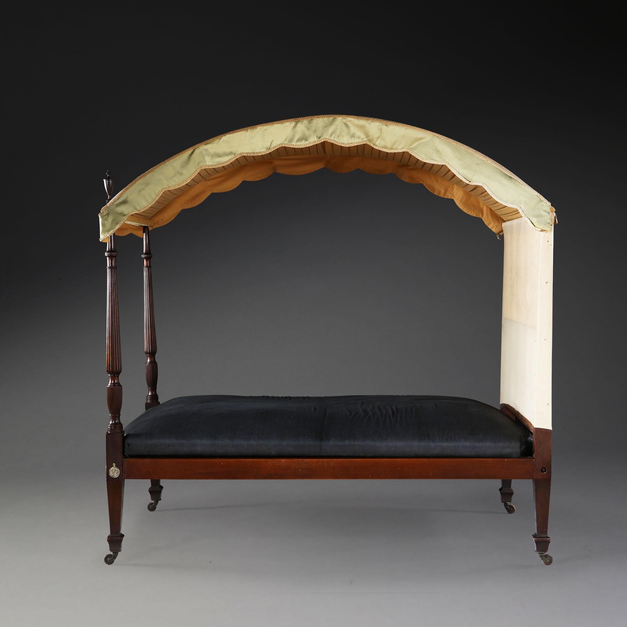 Early 19th Century English Mahogany Wood Hepplewhite Campaign Four Poster Bed 1