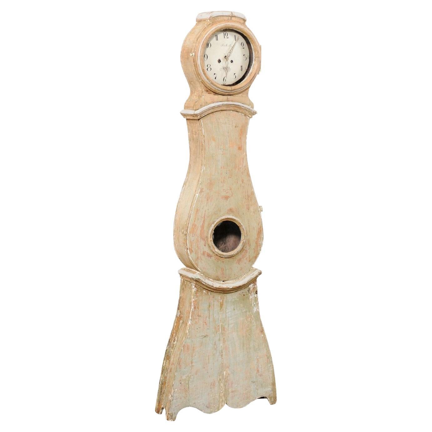 Orologio da pavimento dell'inizio del XIX secolo con quadrante e lancette originali in metallo, Svezia