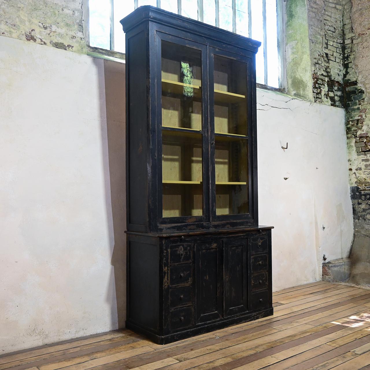 Tall 19th Century French Black Glazed Painted Bookcase - Cabinet  For Sale 6