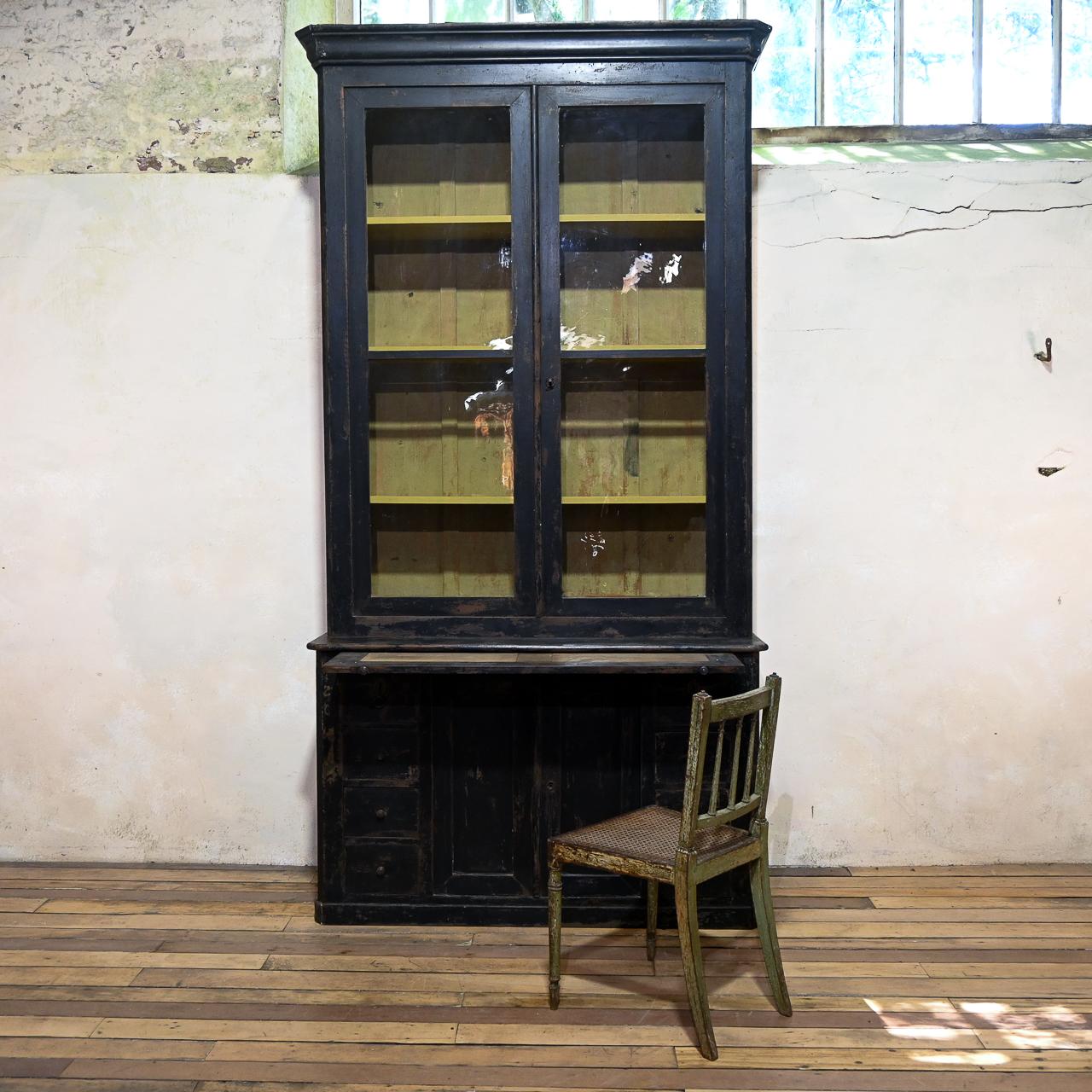 Tall 19th Century French Black Glazed Painted Bookcase - Cabinet  For Sale 7