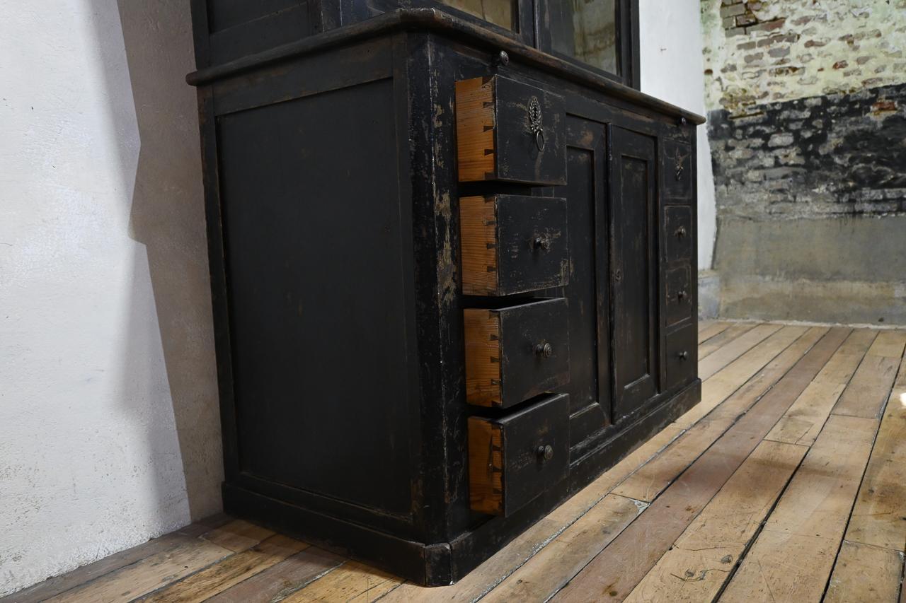 Tall 19th Century French Black Glazed Painted Bookcase - Cabinet  For Sale 11