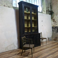 Tall 19th Century French Black Glazed Painted Bookcase - Cabinet
