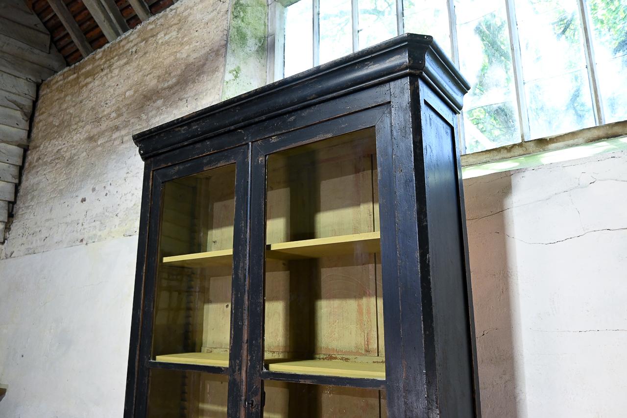 Tall 19th Century French Black Glazed Painted Bookcase - Cabinet  For Sale 3