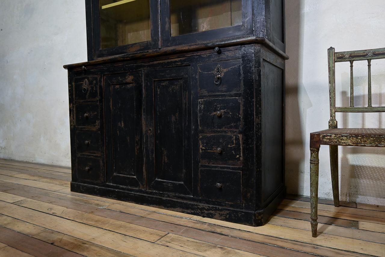 Tall 19th Century French Black Glazed Painted Bookcase - Cabinet  For Sale 4