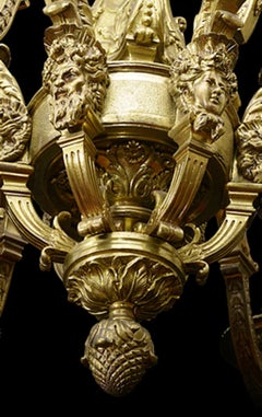 Late 19th Century French Six Arm Brass Chandelier in the Louis XIV Style