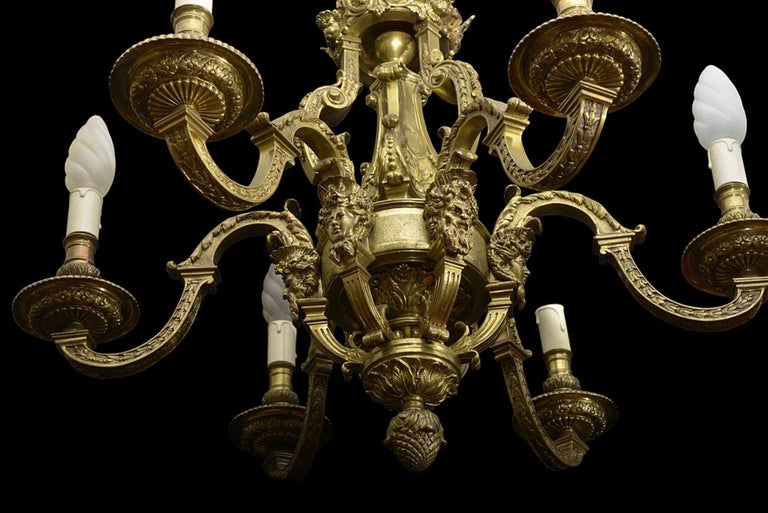 Late 19th Century French Six Arm Brass Chandelier in the Louis XIV Style For Sale at 1stdibs