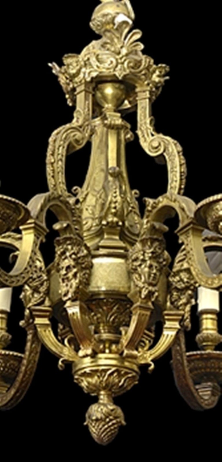 Late 19th Century French Six Arm Brass Chandelier in the Louis XIV Style For Sale at 1stdibs