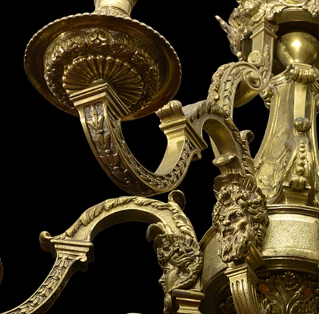  Late 19th Century French Six Arm Brass Chandelier in the Louis XIV Style For Sale 1