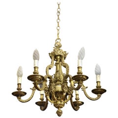  Late 19th Century French Six Arm Brass Chandelier in the Louis XIV Style