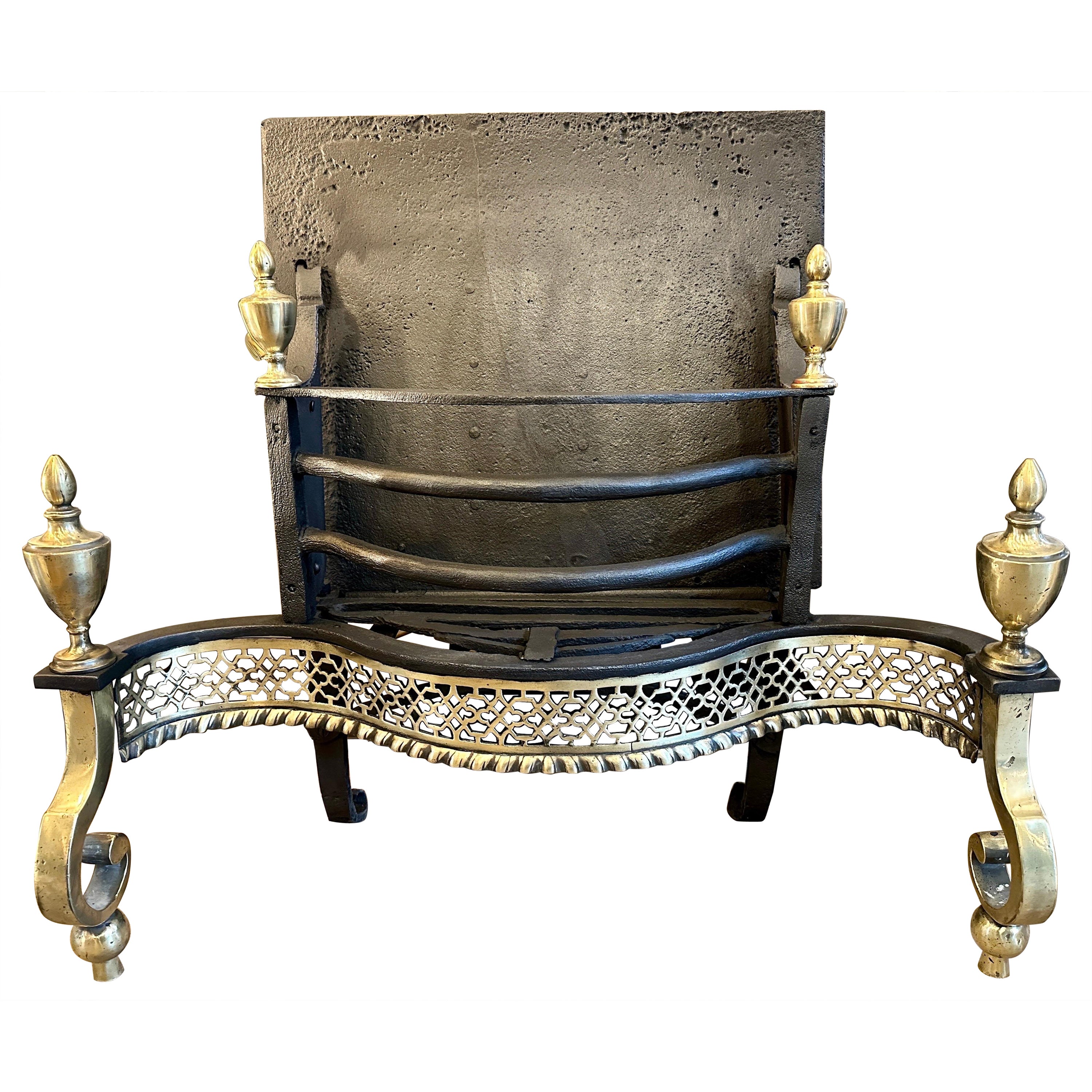 An Early 19th Century Georgian Wrought Iron And Brass Fire Grate
