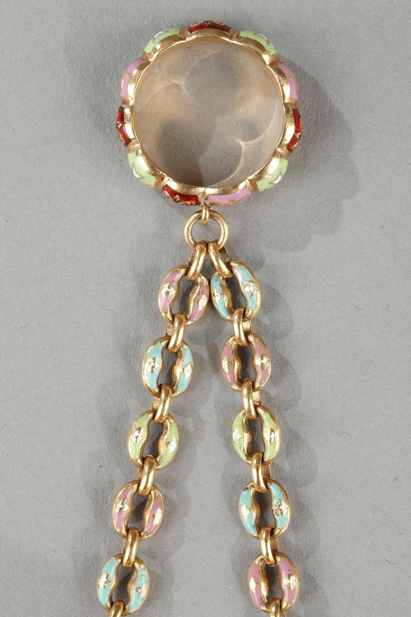 An early 19th century gold and enamel vinaigrette, chain and ring For Sale 9