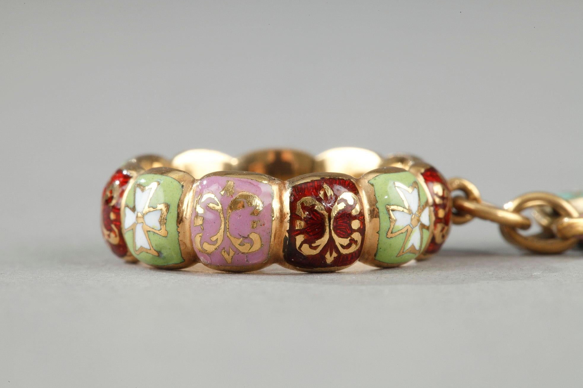 An early 19th century gold and enamel vinaigrette, chain and ring For Sale 10