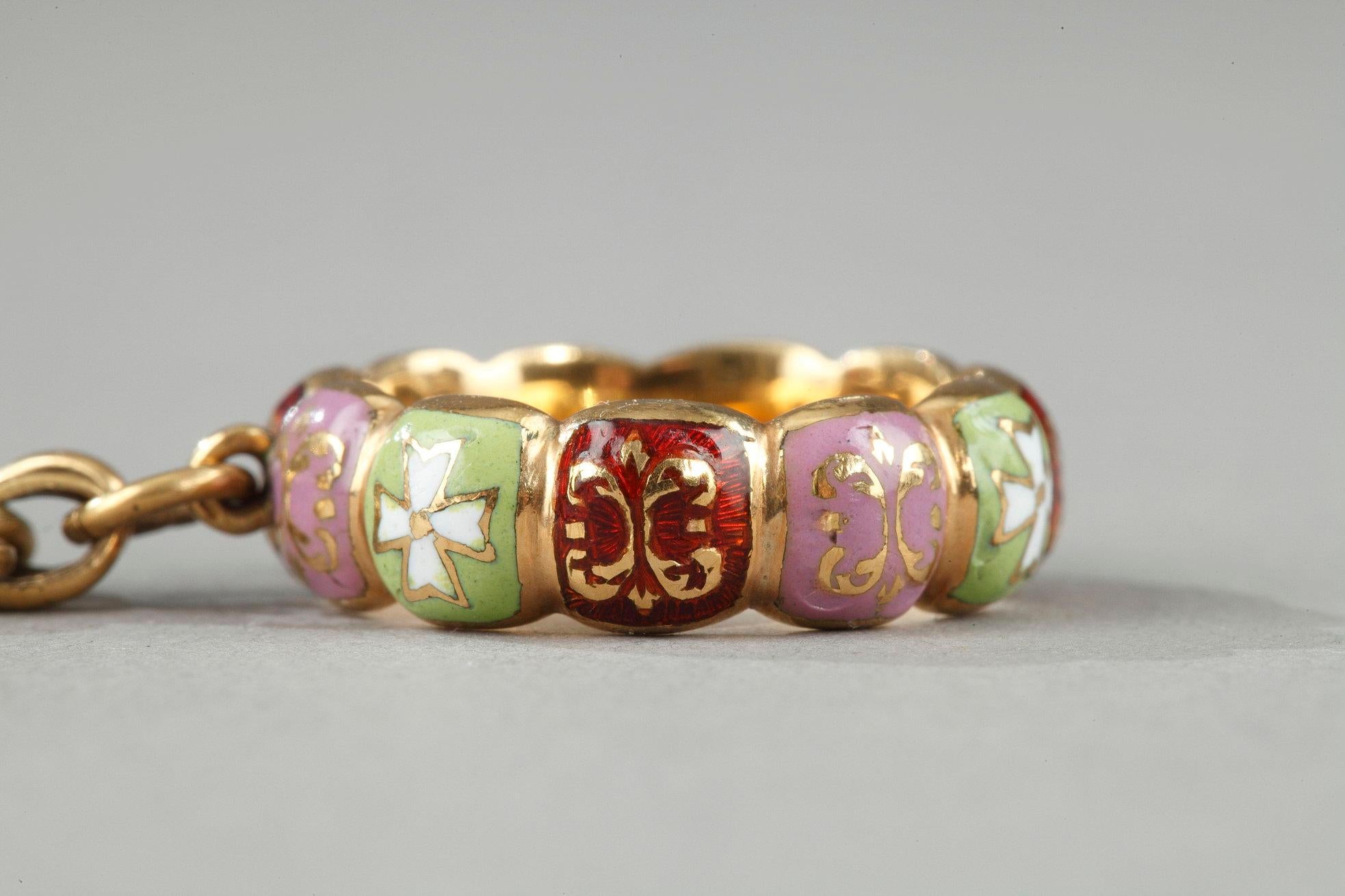 An early 19th century gold and enamel vinaigrette, chain and ring For Sale 12
