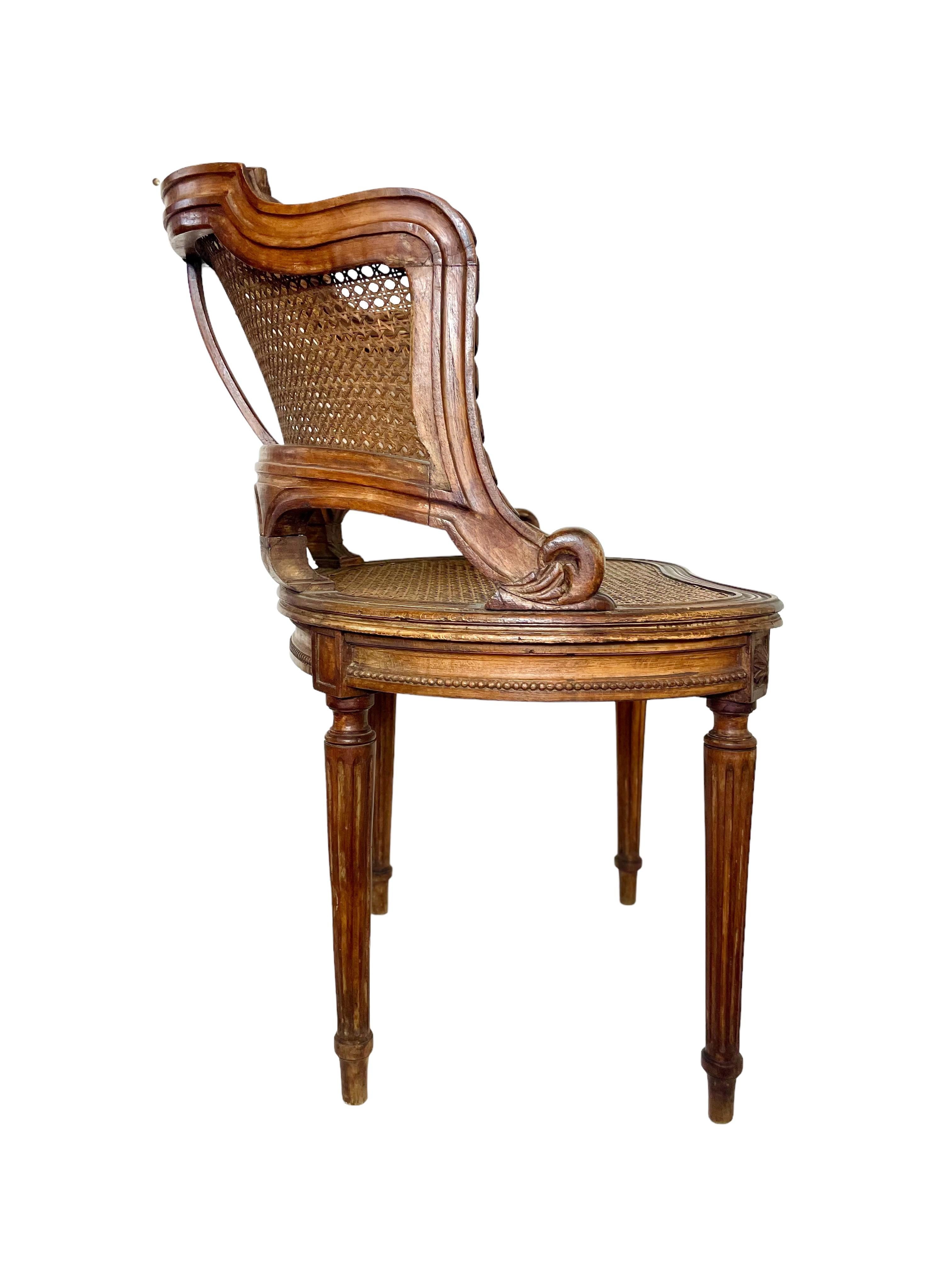 Beech 19th Century French Caned Desk in Gondola Armchair 